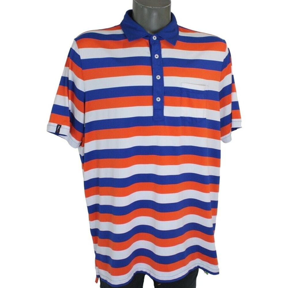 Ralph Lauren RLX Polo Golf Shirt Mens XL Orange & Blue Striped Athletic
